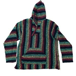 Men’s Earth Ragz Hoodie Pullover Poncho XL Drug Rug Black Red Green Yellow